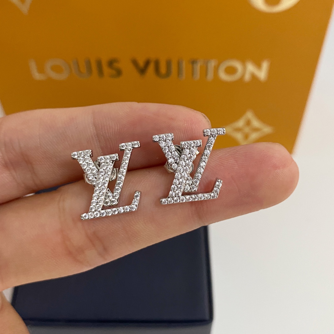 Louis Vuitton Diamond Paved LV Monogram Stud Earrings - Best Replica Jewelry™