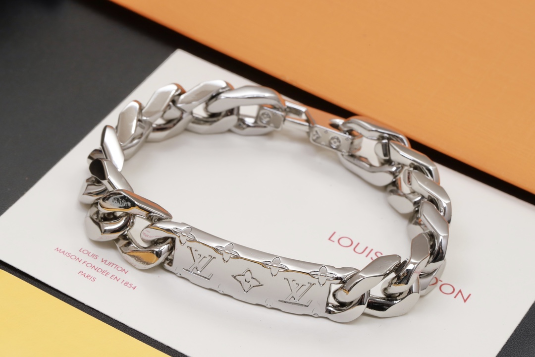 Louis Vuitton Men's Silver Color Chunky Cuban Bracelet - Best Replica Jewelry™