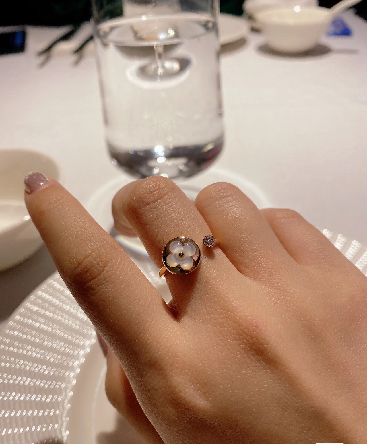 Louis Vuitton White Mother of Pearl Sun Open Ring - Best Replica Jewelry™