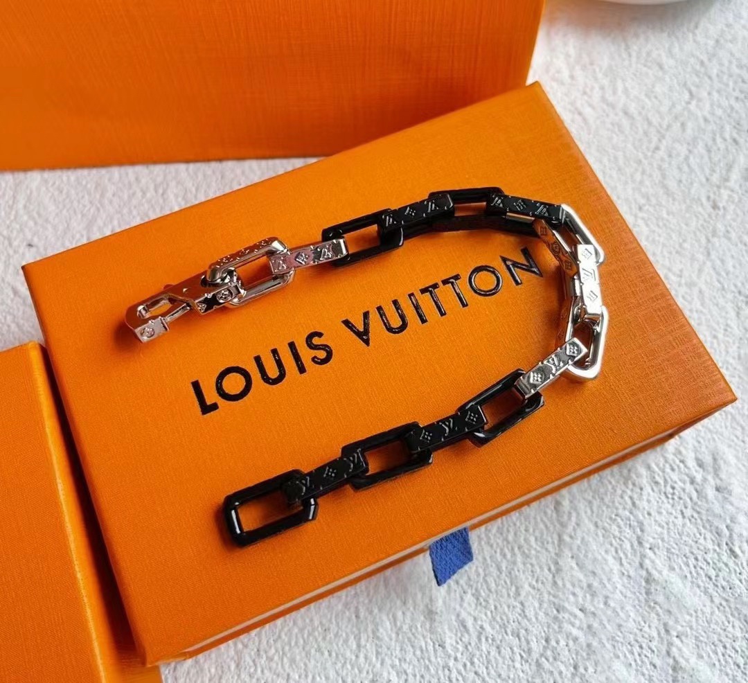 Louis Vuitton Black Silver Mixed Metal Color Monogram Bracelet Mens - Best Replica Jewelry™