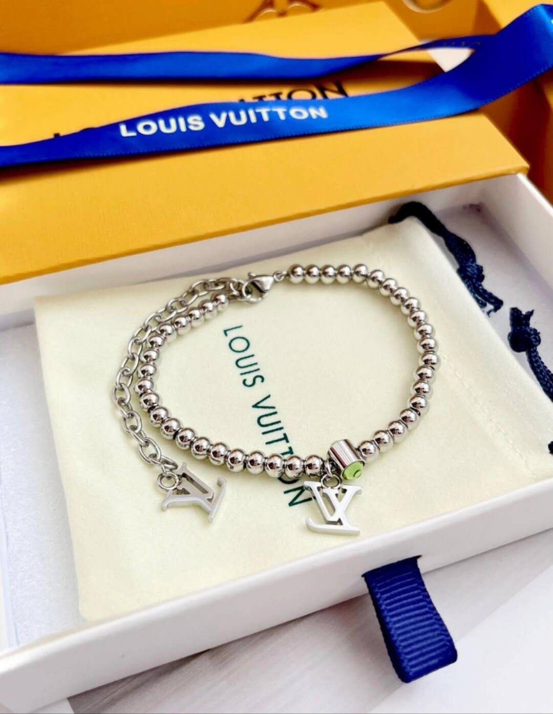 Louis Vuitton Steel Color Beads Men's Bracelet Necklace - Best Replica Jewelry™
