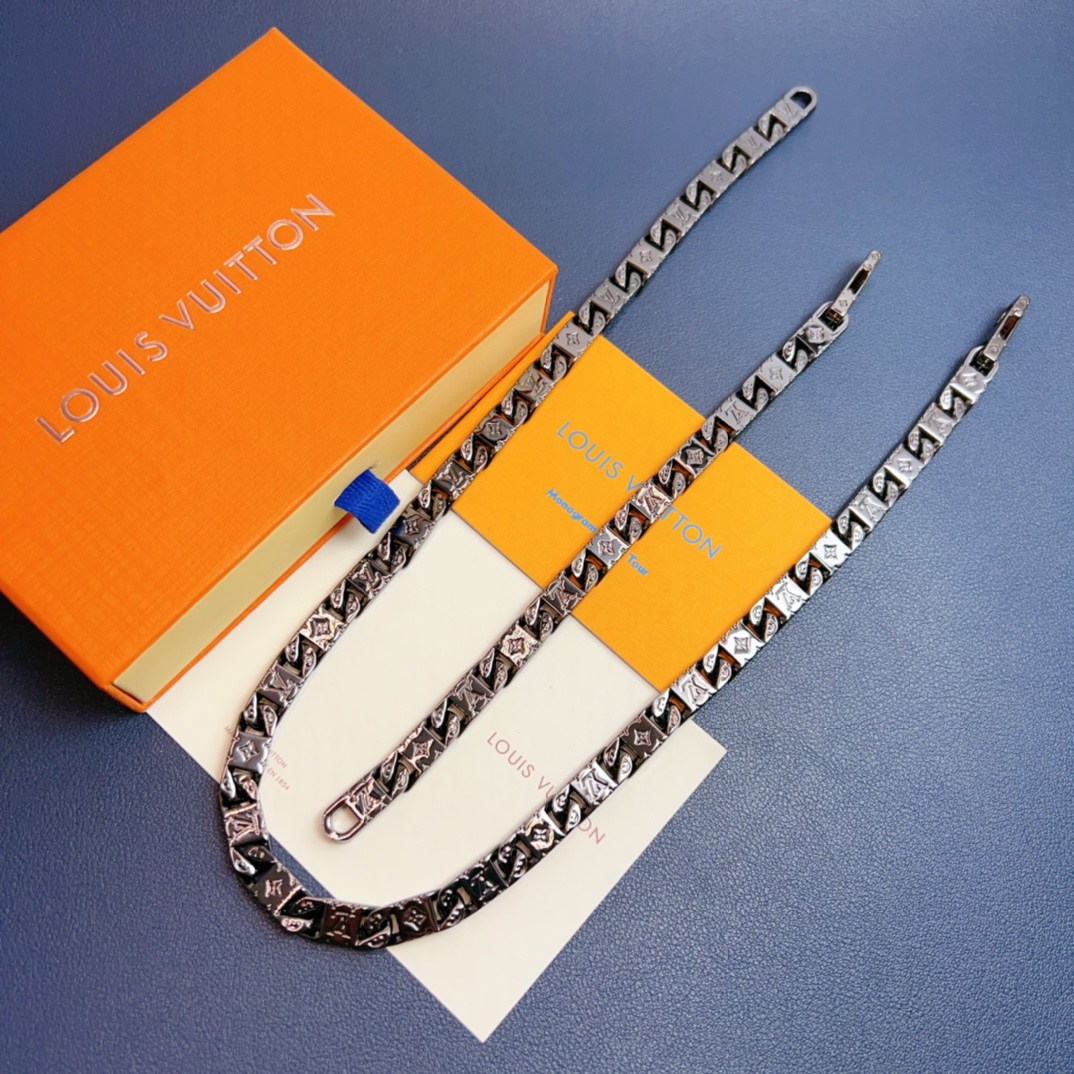 Louis Vuitton Men's Black Gold Monogram Tied Up Bracelet - Best Replica Jewelry™