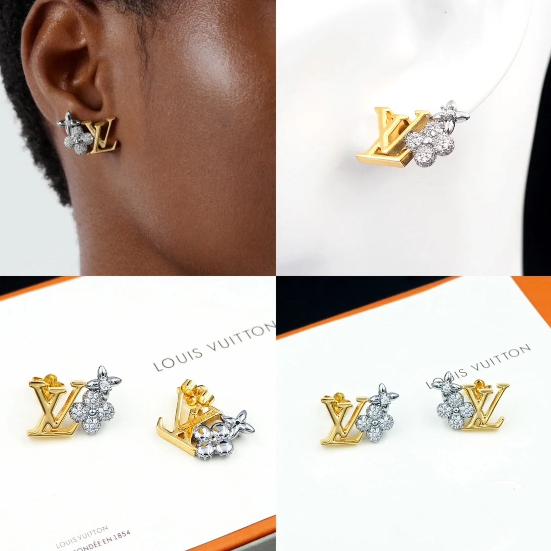 Louis Vuitton Mixed Metal Color LV Monogram Earrings Necklace - Best Replica Jewelry™