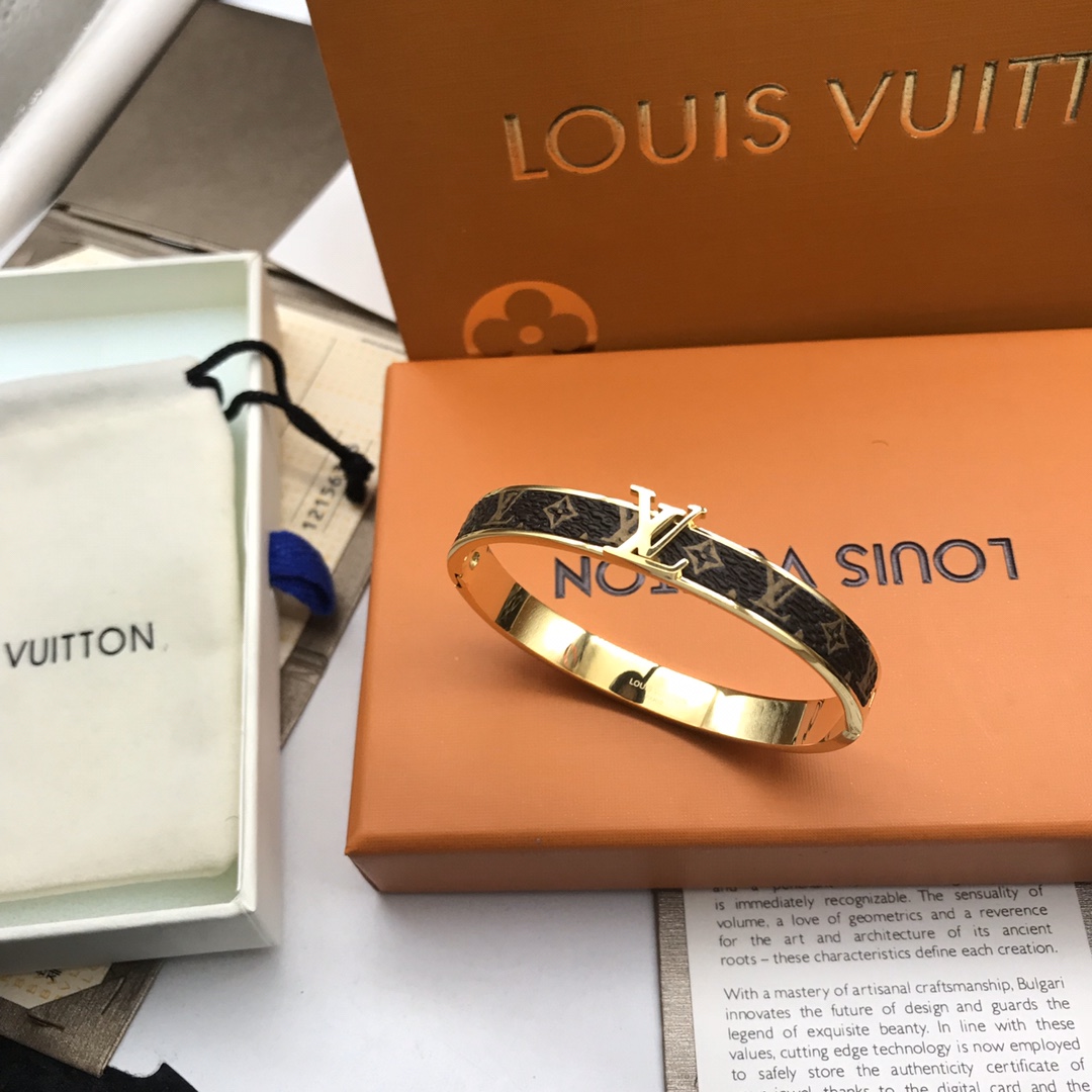 Louis Vuitton LV Monogram Leather Bangle Couple Bracelet - Best Replica Jewelry™