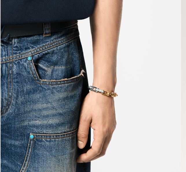 Louis Vuitton Silver Gold Mixed Color Chunky Bracelet - Best Replica Jewelry™