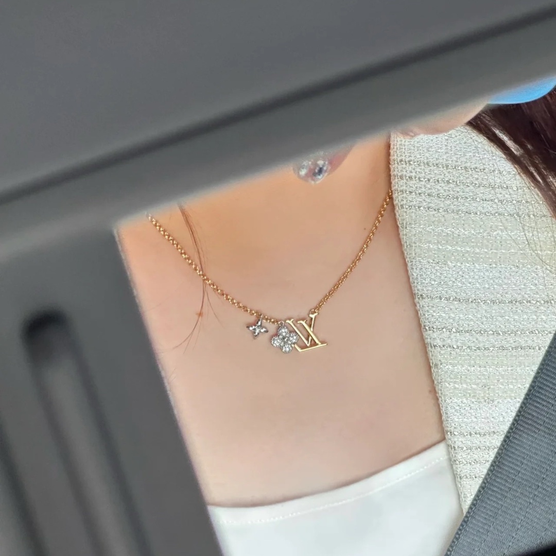Louis Vuitton Mixed Metal Color LV Monogram Earrings Necklace - Best Replica Jewelry™