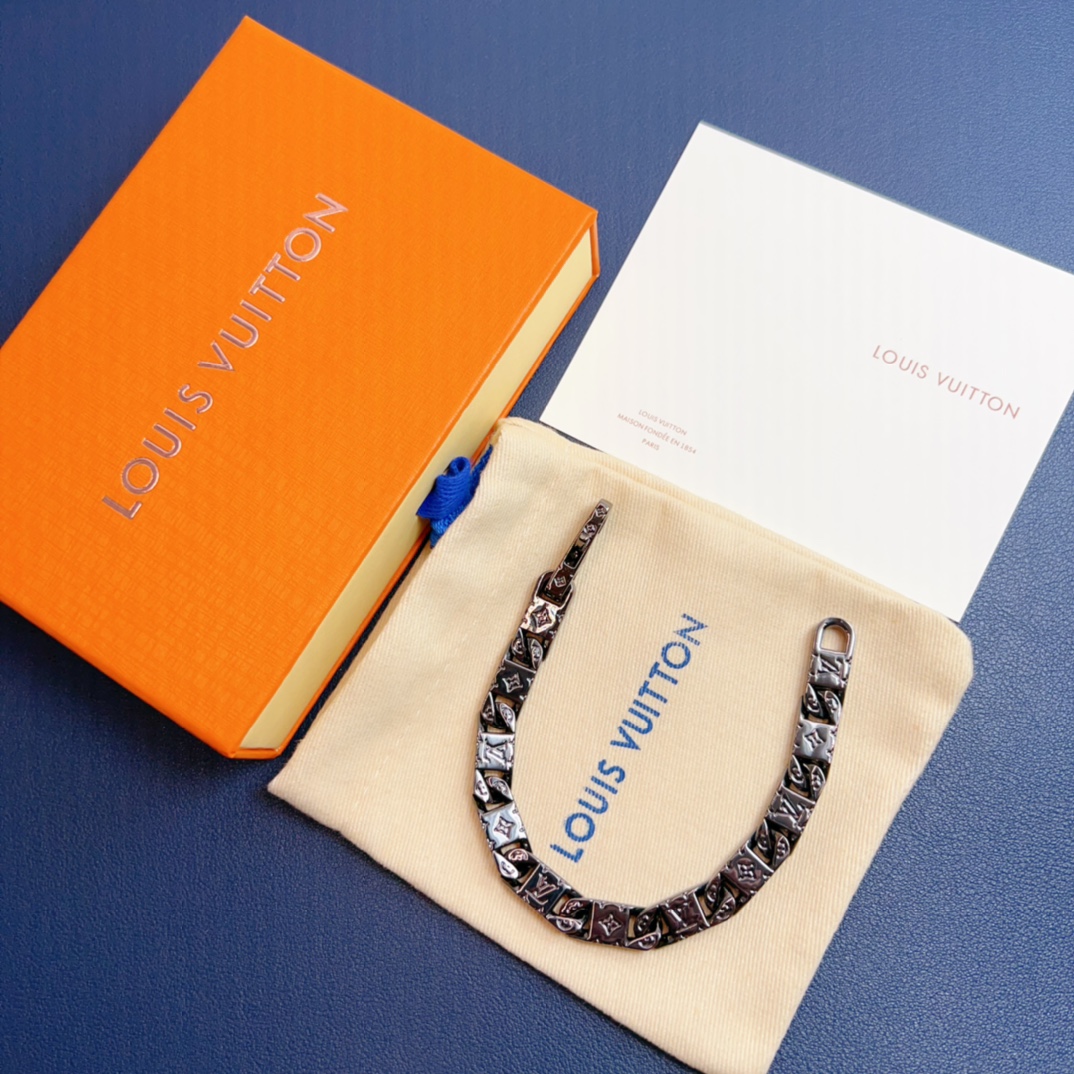 Louis Vuitton Men's Black Gold Monogram Tied Up Bracelet - Best Replica Jewelry™