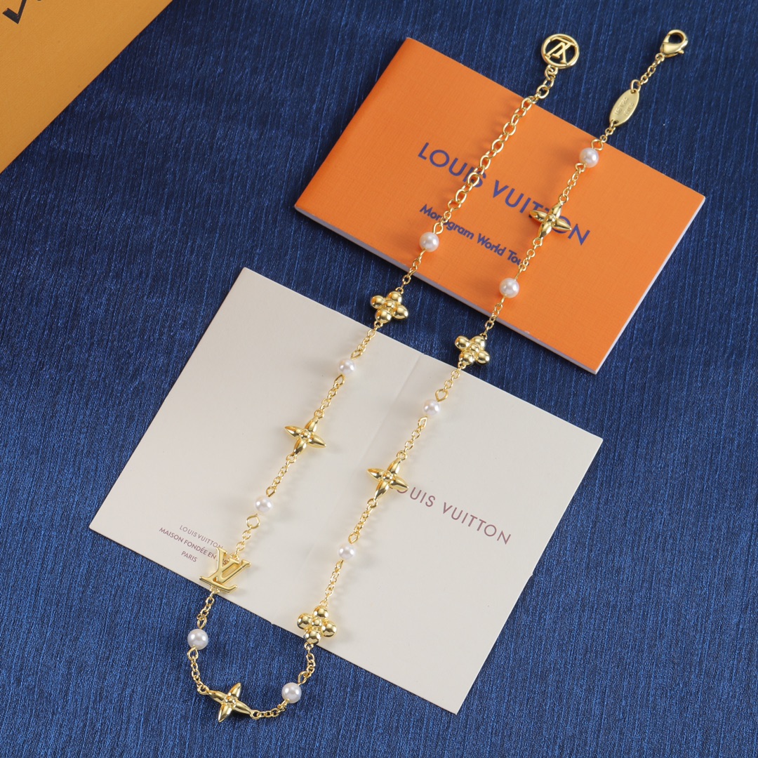 Louis Vuitton Floating Pearl LV Bracelet and Necklace - Best Replica Jewelry™