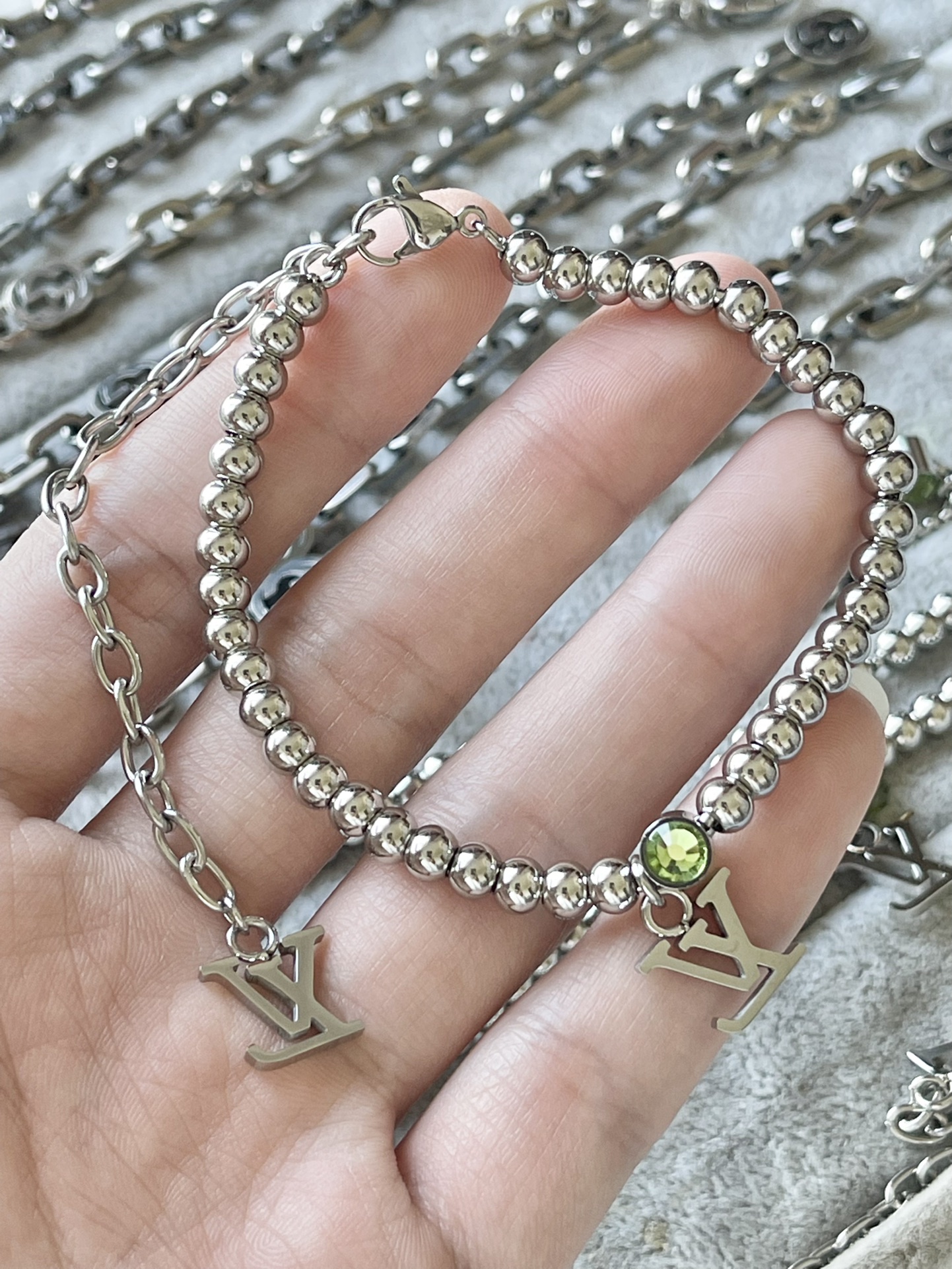 Louis Vuitton Steel Color Beads Men's Bracelet Necklace - Best Replica Jewelry™