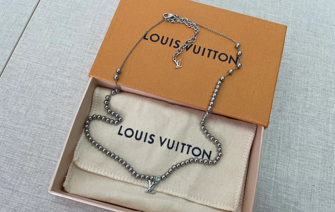 Louis Vuitton Steel Color Beads Men's Bracelet Necklace - Best Replica Jewelry™