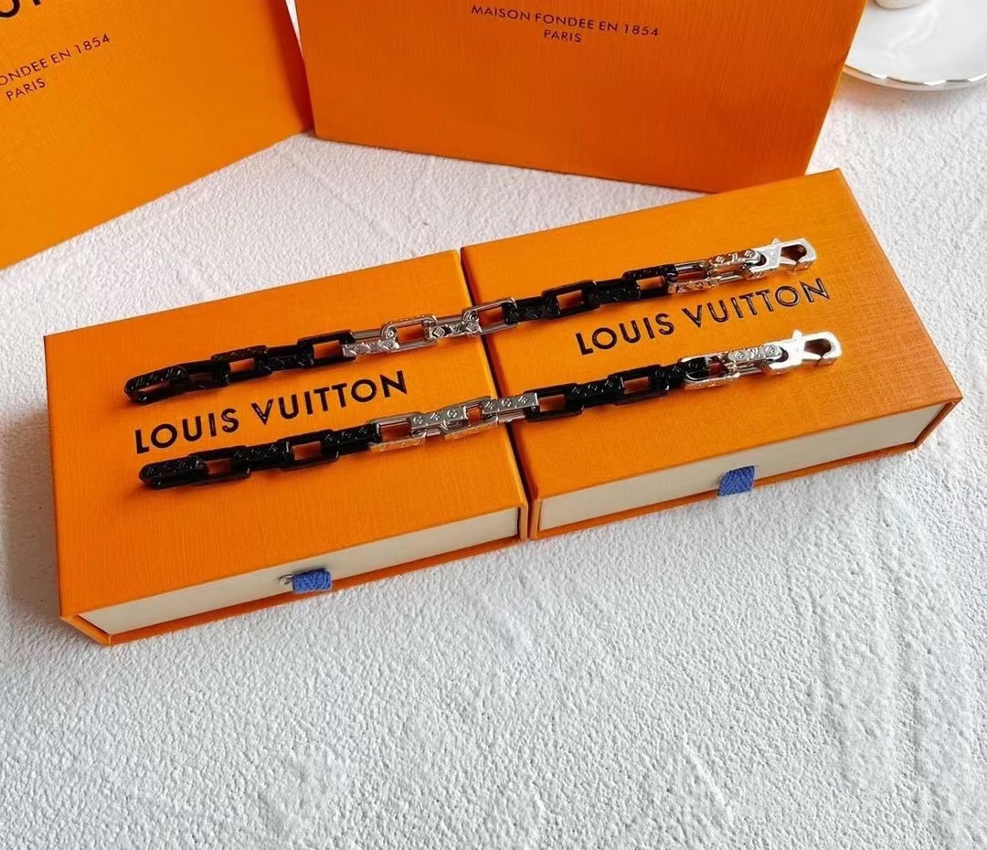 Louis Vuitton Black Silver Mixed Metal Color Monogram Bracelet Mens - Best Replica Jewelry™