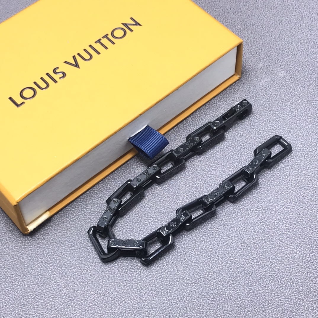 Louis Vuitton Full Black Monogram Bracelet Mens - Best Replica Jewelry™