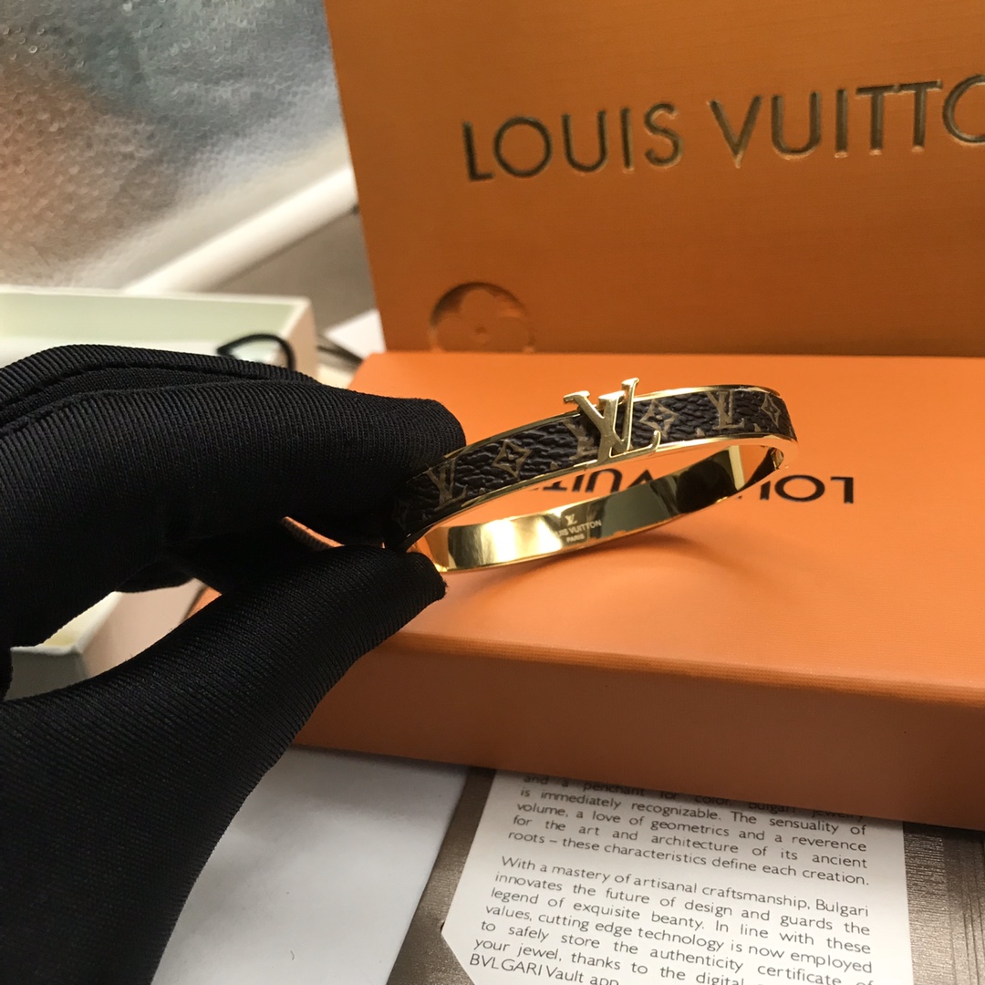 Louis Vuitton LV Monogram Leather Bangle Couple Bracelet - Best Replica Jewelry™