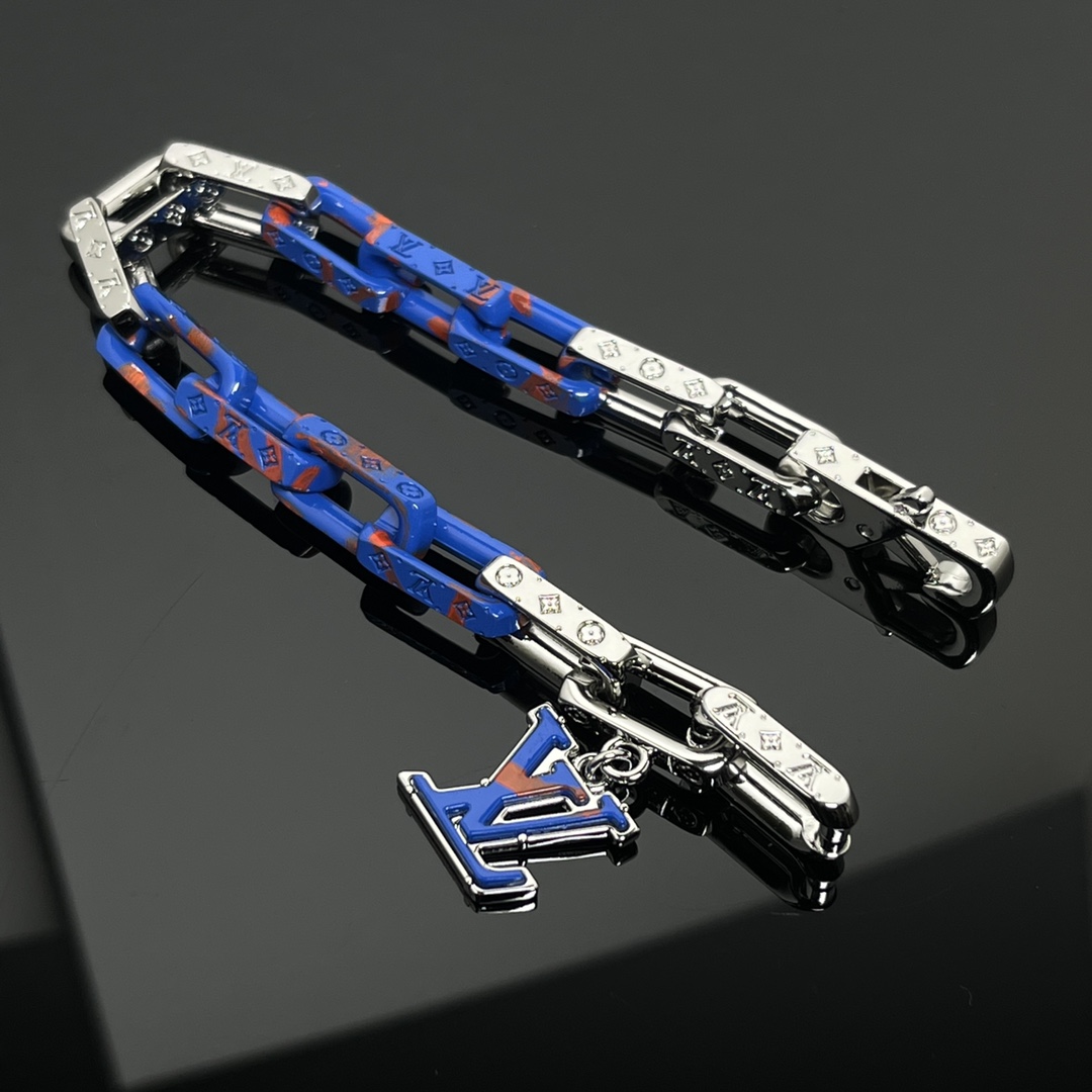 Louis Vuitton Blue Silver Mixed Color Men's Monogram Bracelet - Best Replica Jewelry™