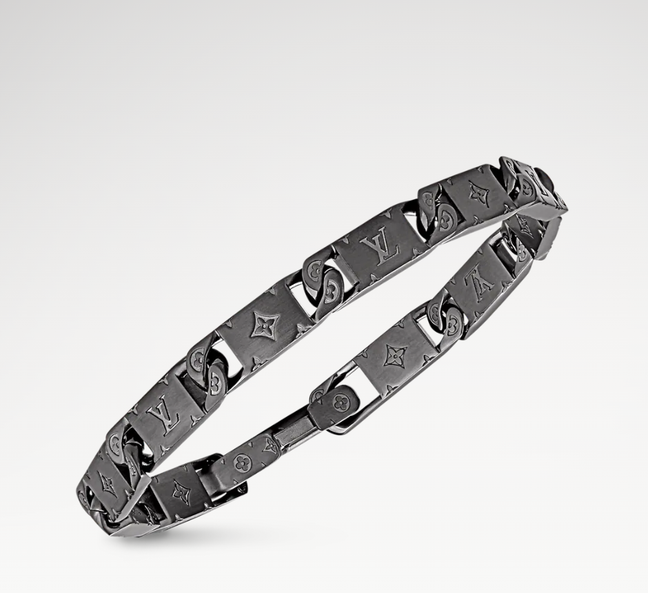 Louis Vuitton Men's Black Gold Monogram Tied Up Bracelet - Best Replica Jewelry™