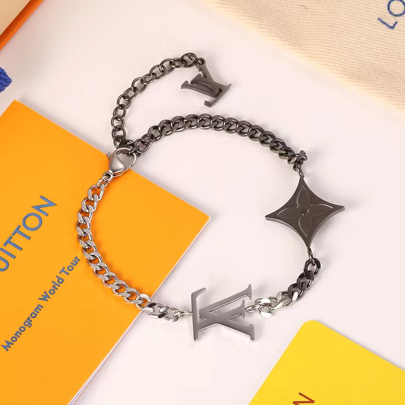 Louis Vuitton Silver Black Gold Mixed Metal Color Unisex Bracelet - Best Replica Jewelry™