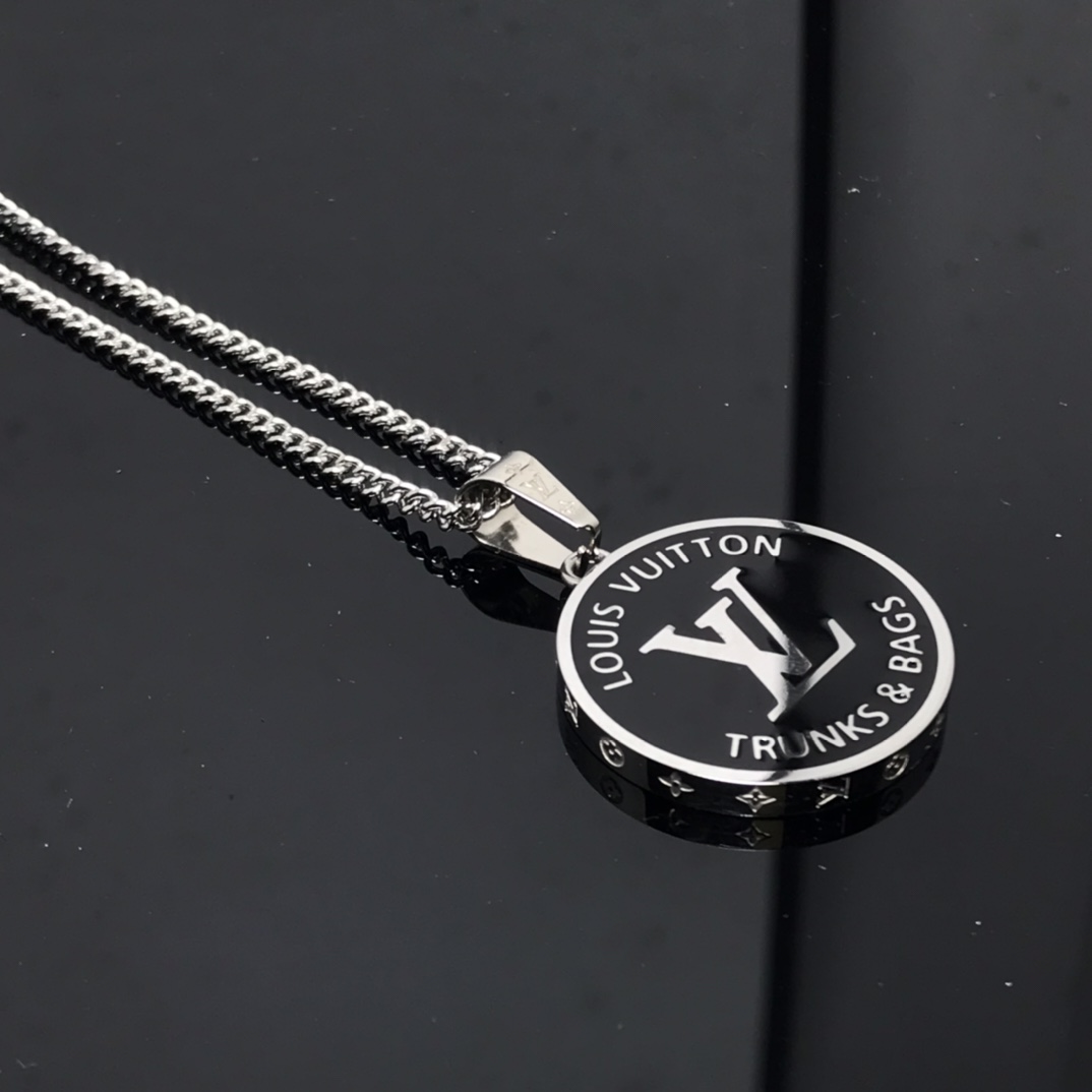 Louis Vuitton Black Tag Necklace in Silver for Mens - Best Replica Jewelry™