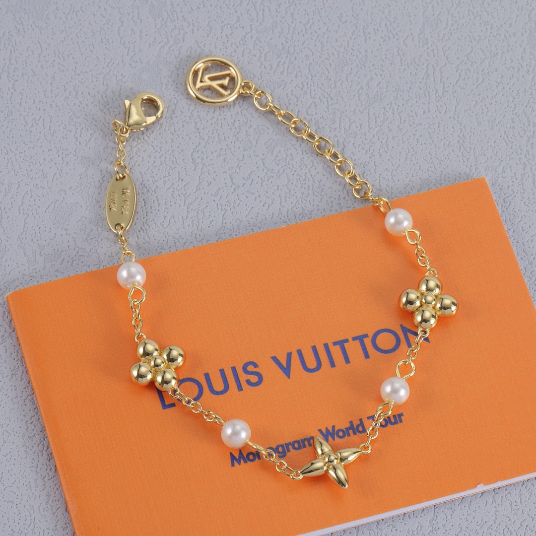 Louis Vuitton Floating Pearl LV Bracelet and Necklace - Best Replica Jewelry™