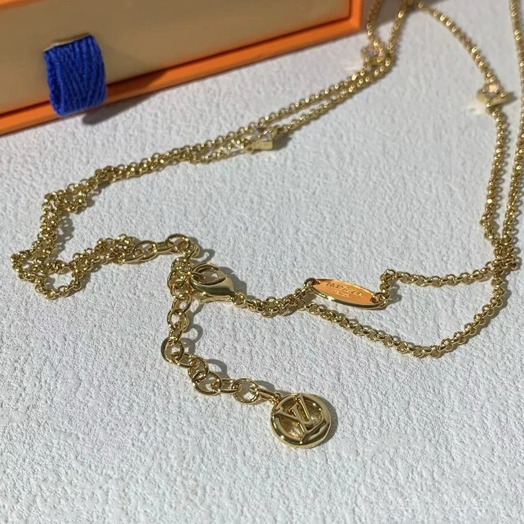 Louis Vuitton 2 Layers Diamond LV Monogram Pendant Necklace - Best Replica Jewelry™