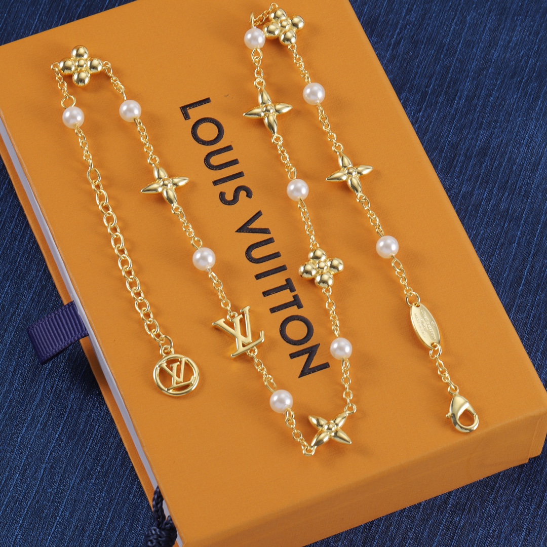 Louis Vuitton Floating Pearl LV Bracelet and Necklace - Best Replica Jewelry™