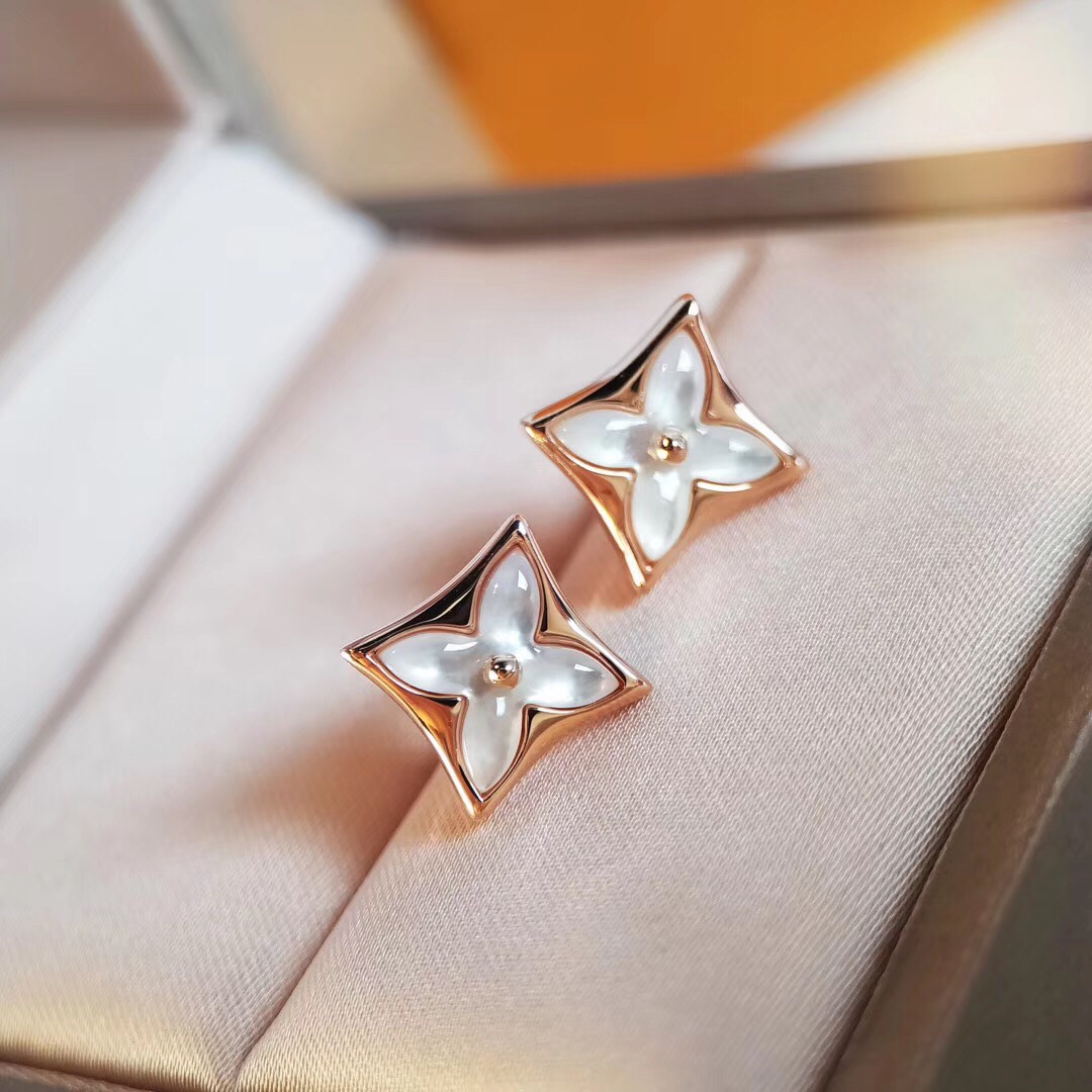 Louis Vuitton Dainty Rose Gold White Mother of Pearl Stud Earrings - Best Replica Jewelry™