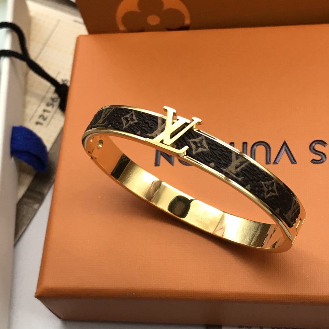 Louis Vuitton LV Monogram Leather Bangle Couple Bracelet - Best Replica Jewelry™