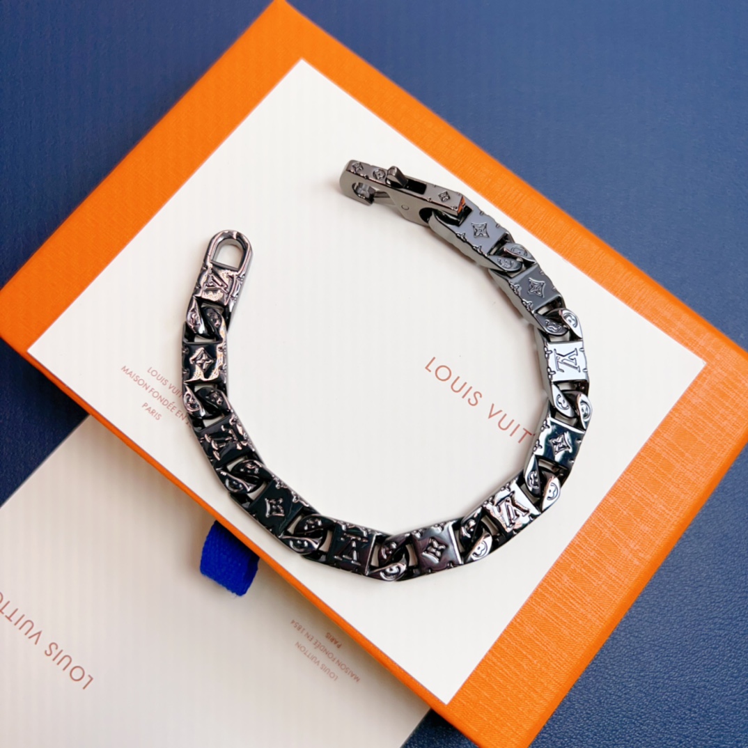 Louis Vuitton Men's Black Gold Monogram Tied Up Bracelet - Best Replica Jewelry™