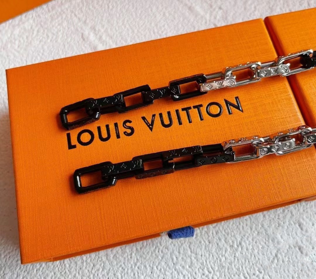 Louis Vuitton Black Silver Mixed Metal Color Monogram Bracelet Mens - Best Replica Jewelry™