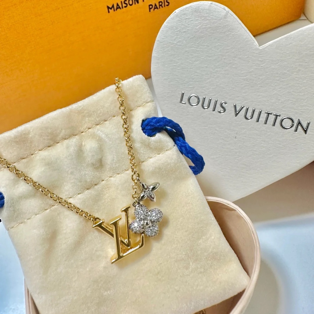 Louis Vuitton Mixed Metal Color LV Monogram Earrings Necklace - Best Replica Jewelry™