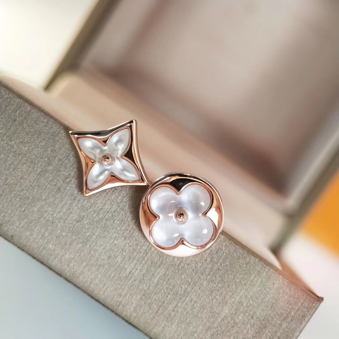 Louis Vuitton Dainty Rose Gold White Mother of Pearl Stud Earrings - Best Replica Jewelry™