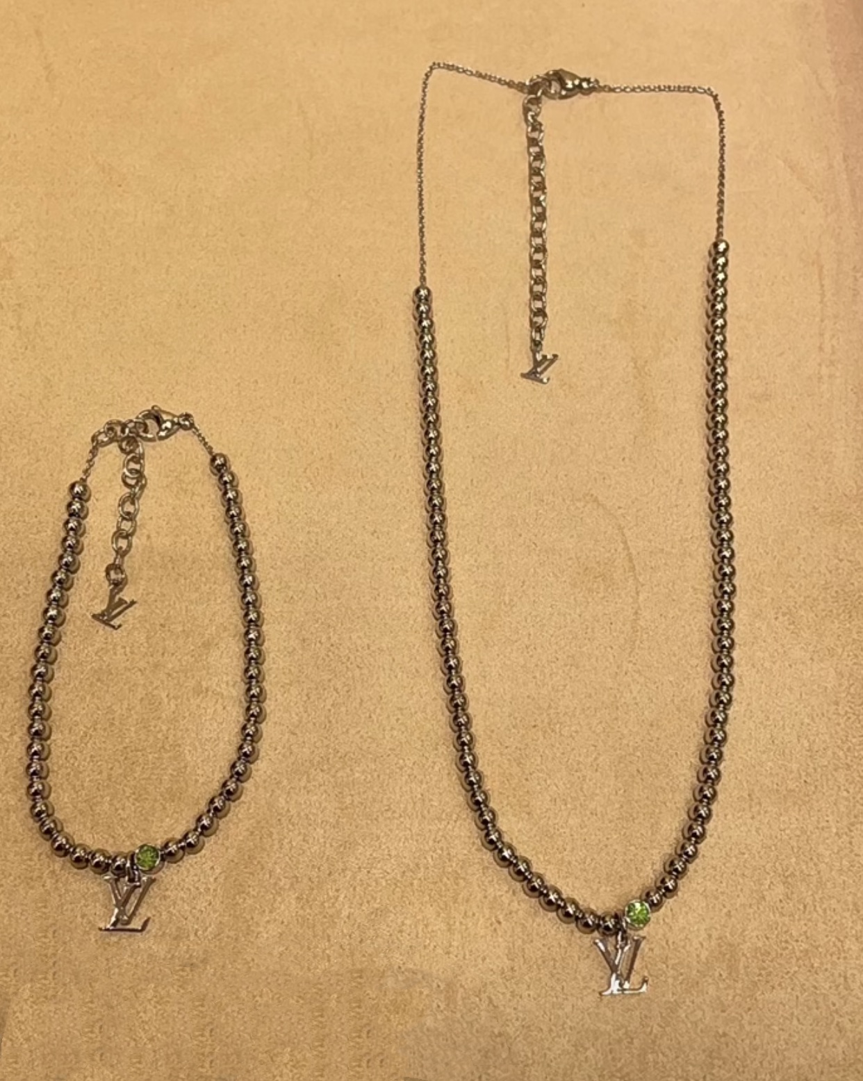 Louis Vuitton Steel Color Beads Men's Bracelet Necklace - Best Replica Jewelry™