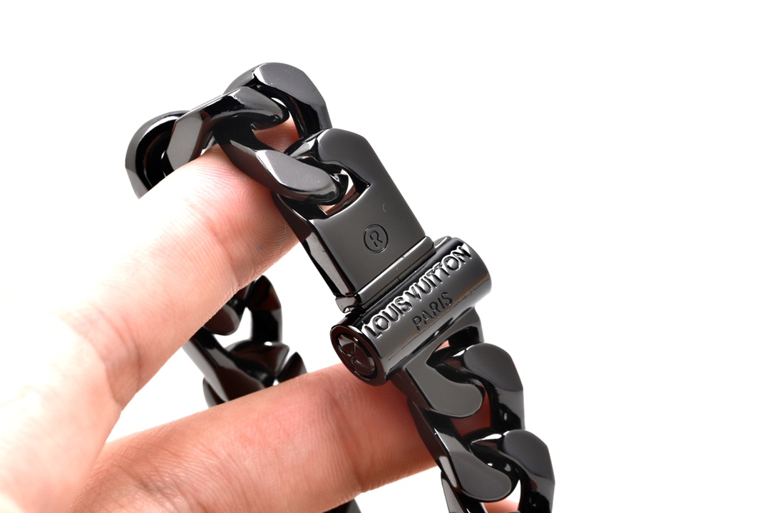 Louis Vuitton Black Cuban Chain Color LV Mens Bracelet Necklace - Best Replica Jewelry™
