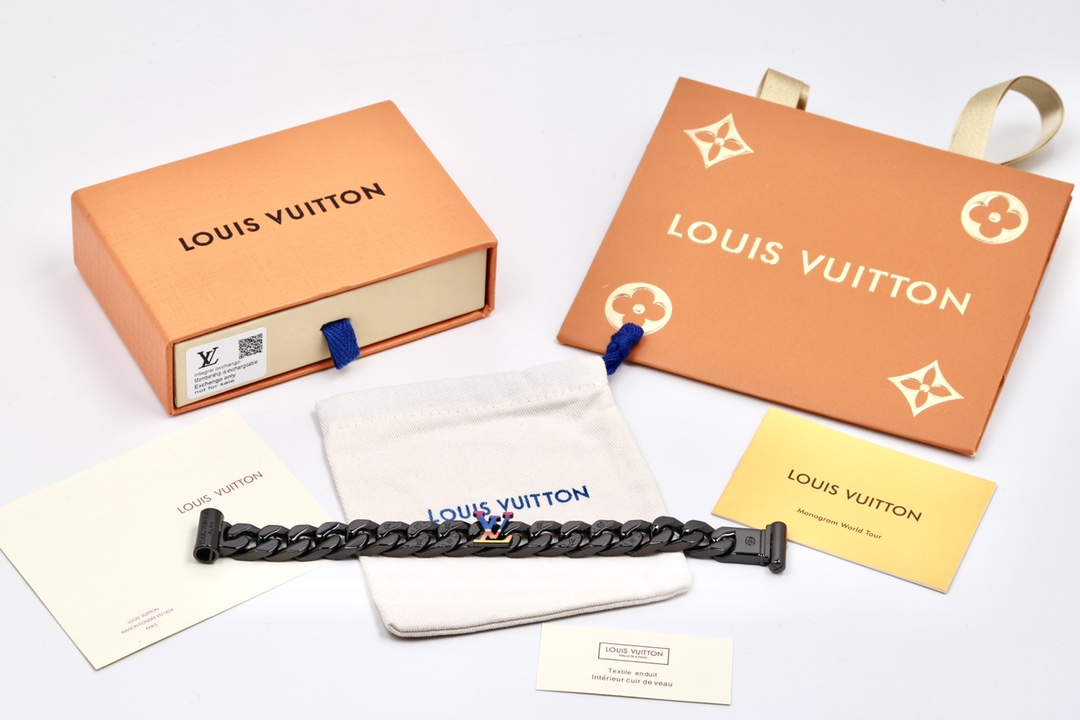 Louis Vuitton Black Cuban Chain Color LV Mens Bracelet Necklace - Best Replica Jewelry™