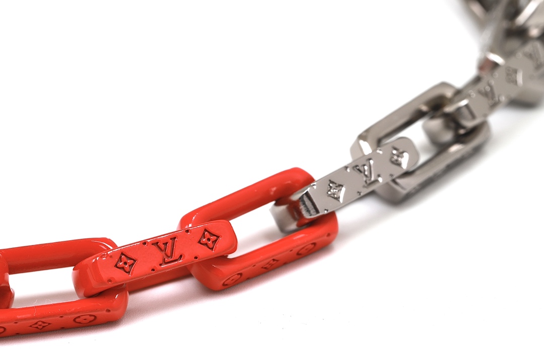 Louis Vuitton Silver Mixed Orange Monogram Chain Necklace - Best Replica Jewelry™