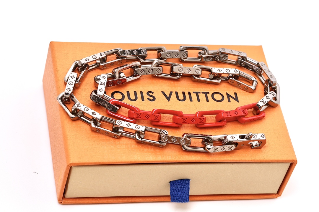 Louis Vuitton Silver Mixed Orange Monogram Chain Necklace - Best Replica Jewelry™