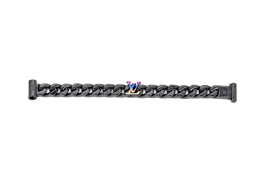 Louis Vuitton Black Cuban Chain Color LV Mens Bracelet Necklace - Best Replica Jewelry™