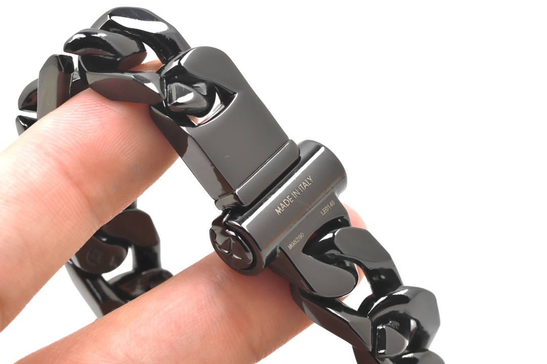 Louis Vuitton Black Cuban Chain Color LV Mens Bracelet Necklace - Best Replica Jewelry™