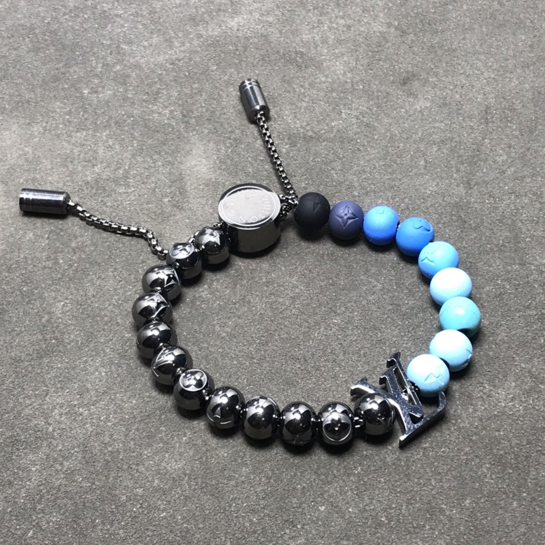 Louis Vuitton Black & Blue Pullable LV Surfin' Beads Bracelet - Best Replica Jewelry™