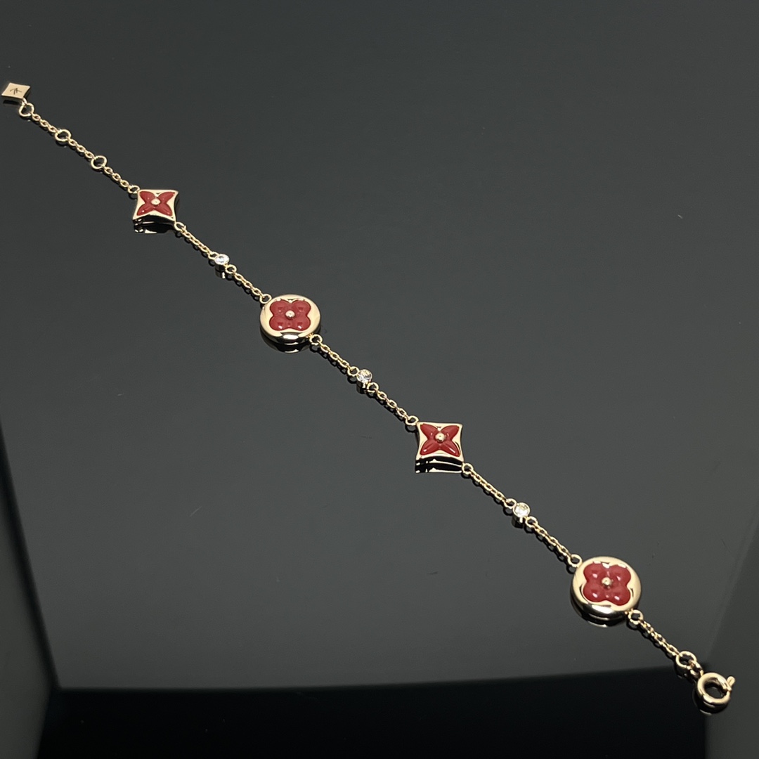 Louis Vuitton Red Carnelian BB Star Sun Blossom 4 Motifs Bracelet - Best Replica Jewelry™