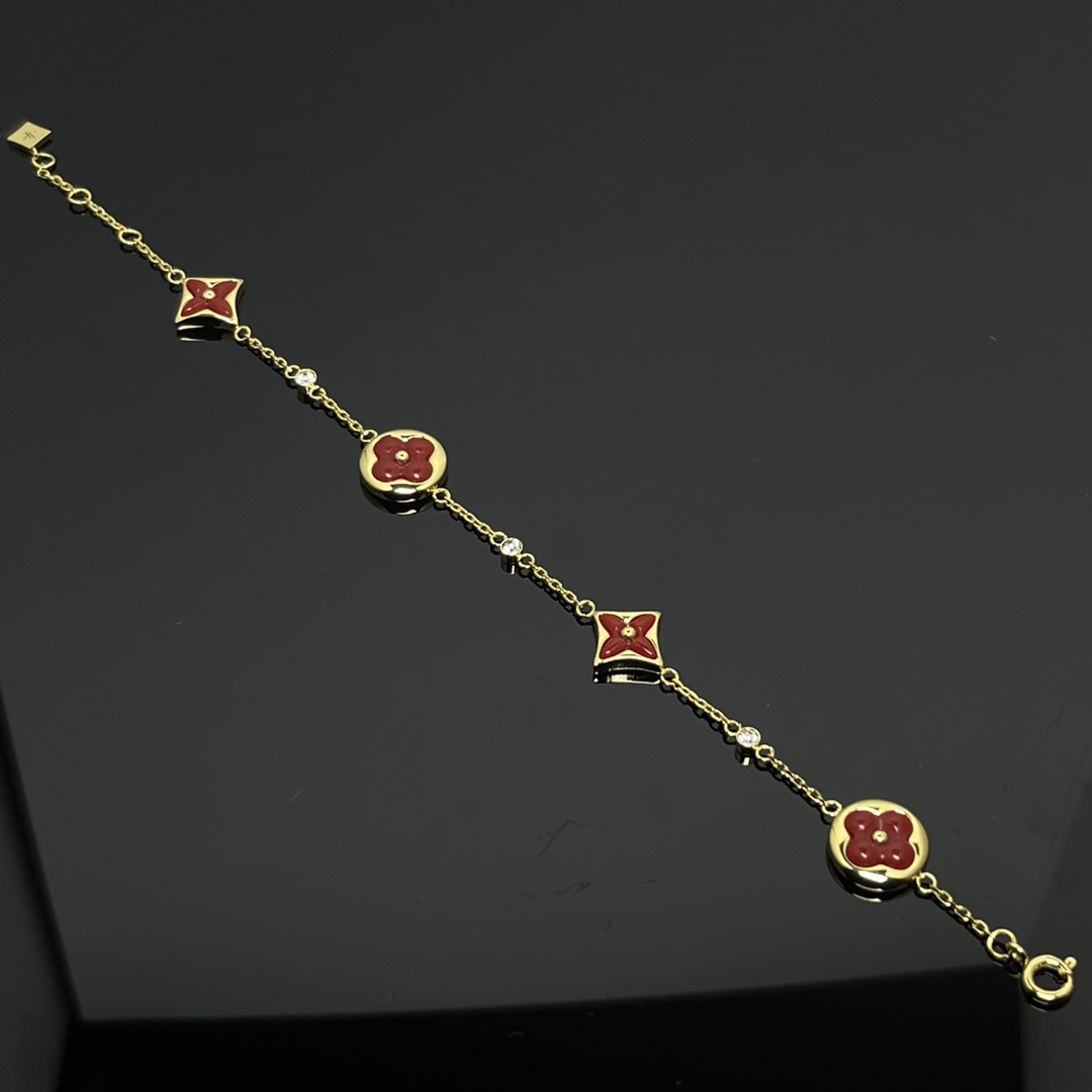 Louis Vuitton Red Carnelian BB Star Sun Blossom 4 Motifs Bracelet - Best Replica Jewelry™
