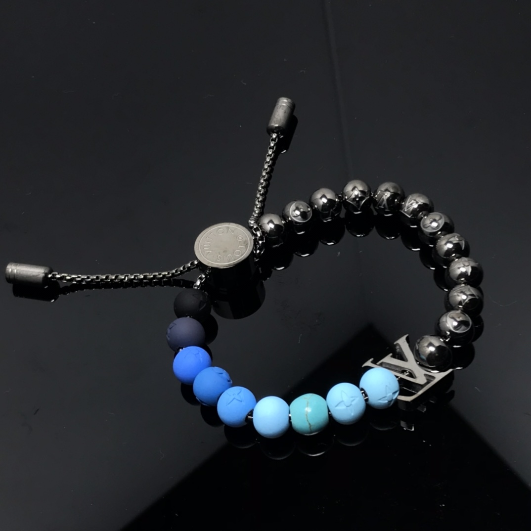 Louis Vuitton Black & Blue Pullable LV Surfin' Beads Bracelet - Best Replica Jewelry™