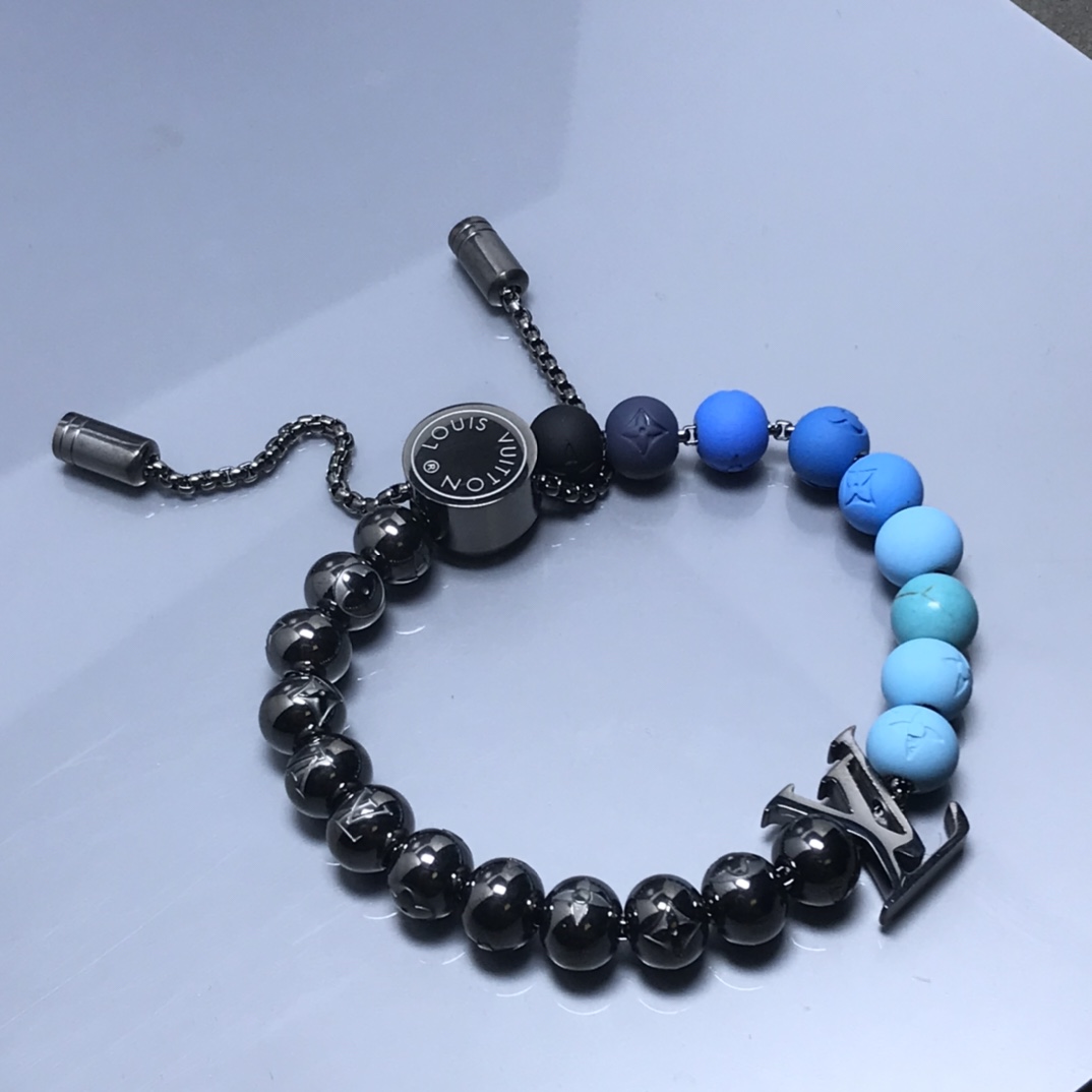 Louis Vuitton Black & Blue Pullable LV Surfin' Beads Bracelet - Best Replica Jewelry™