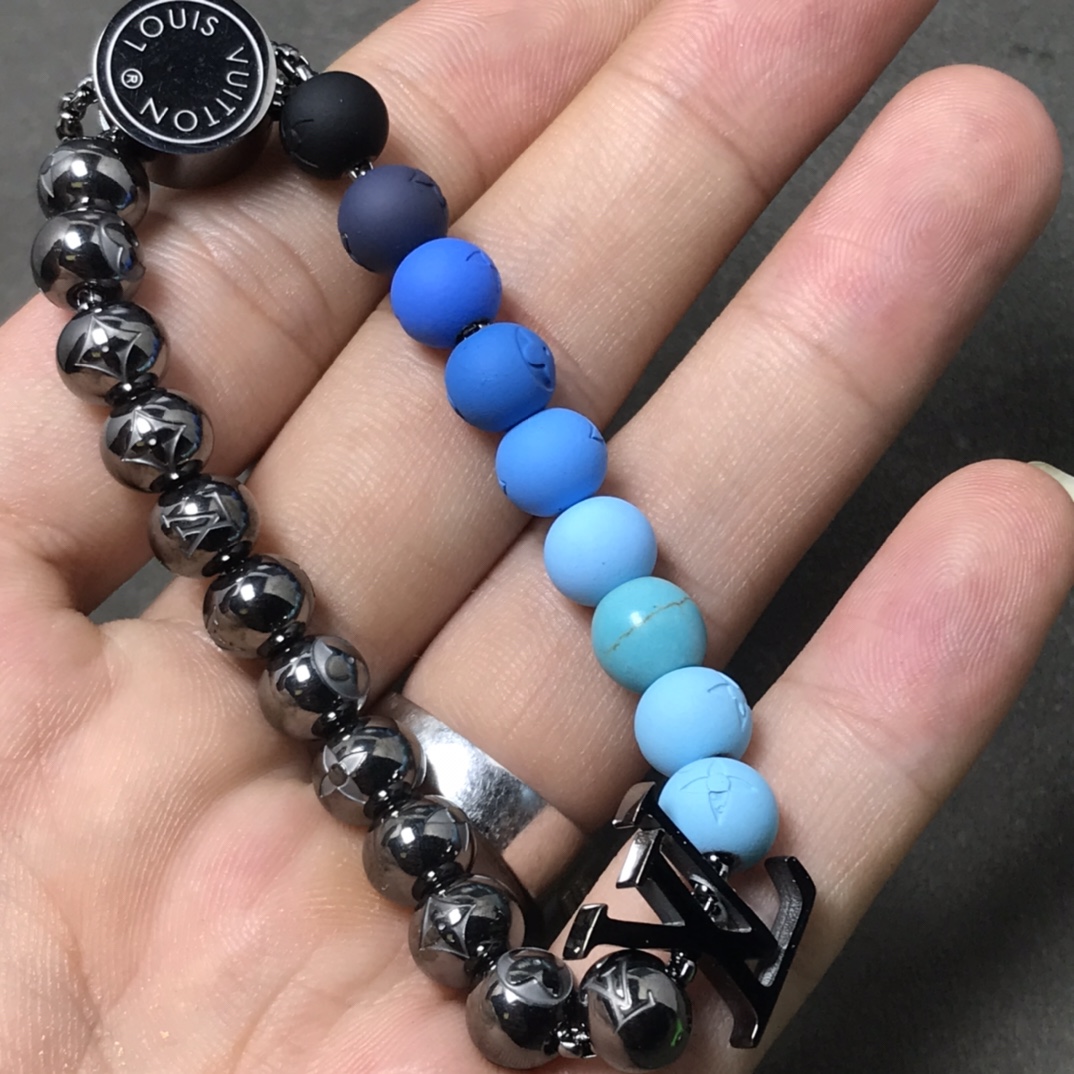 Louis Vuitton Black & Blue Pullable LV Surfin' Beads Bracelet - Best Replica Jewelry™