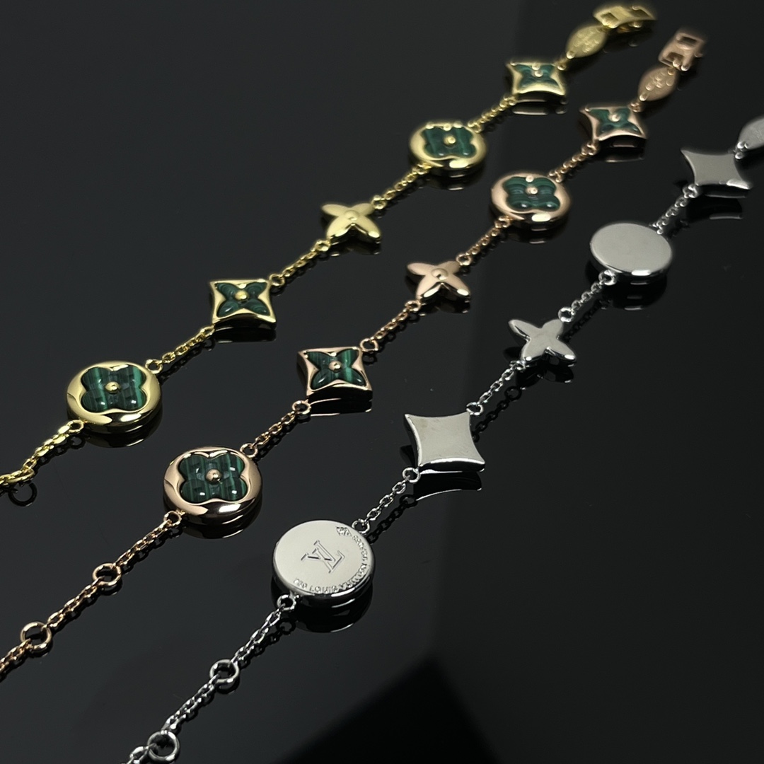 Louis Vuitton 5 Motifs Green Malachite Star Sun Blossom Bracelet - Best Replica Jewelry™