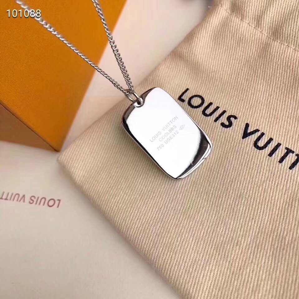 Louis Vuitton Debossed LV Monogram Tag Pendant Necklace - Best Replica Jewelry™
