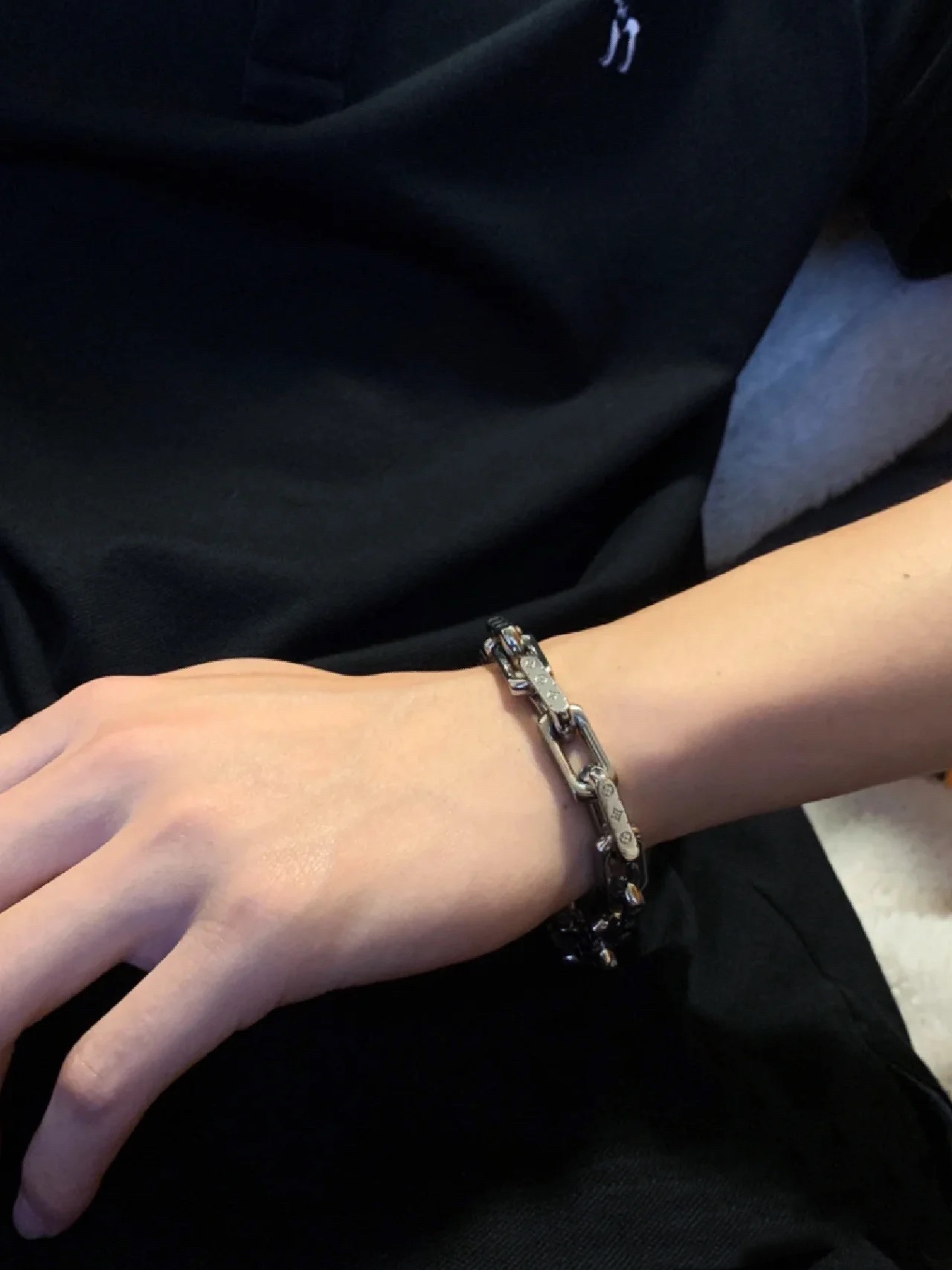 Louis Vuitton Silver and Black Mixed Color Monogram Bracelet - Best Replica Jewelry™