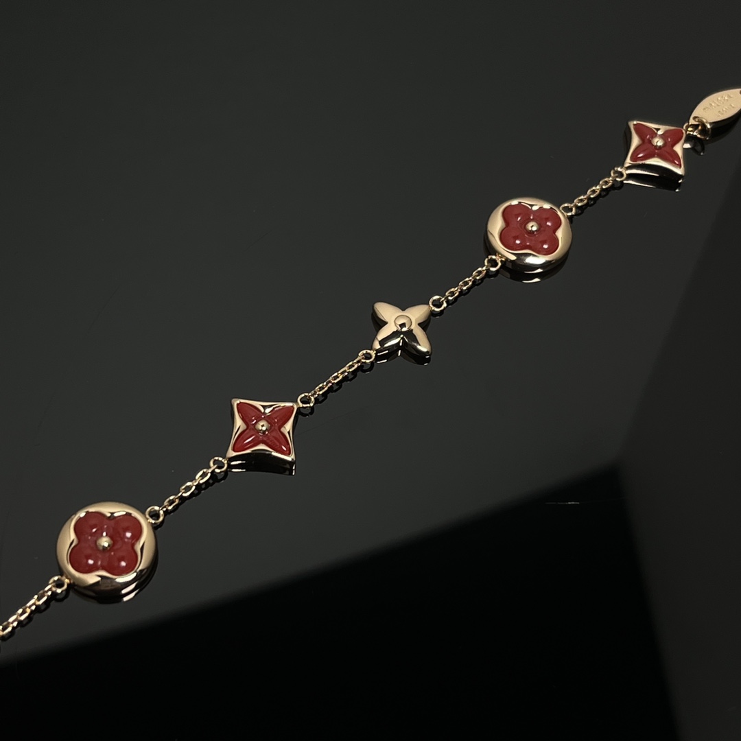 Louis Vuitton 5 Motifs Red Carnelian Star Sun Blossom Bracelet - Best Replica Jewelry™