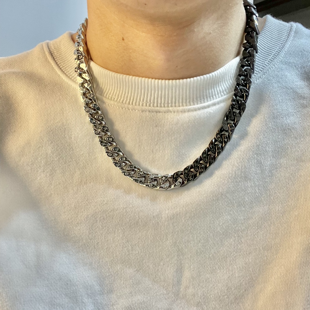 Louis Vuitton Half Black Half Silver Cuban Monogram Necklace - Best Replica Jewelry™