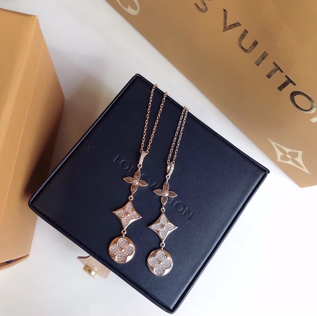 Louis Vuitton Full Diamond Star Sun Blossom Pendant Necklace 3 Motifs - Best Replica Jewelry™