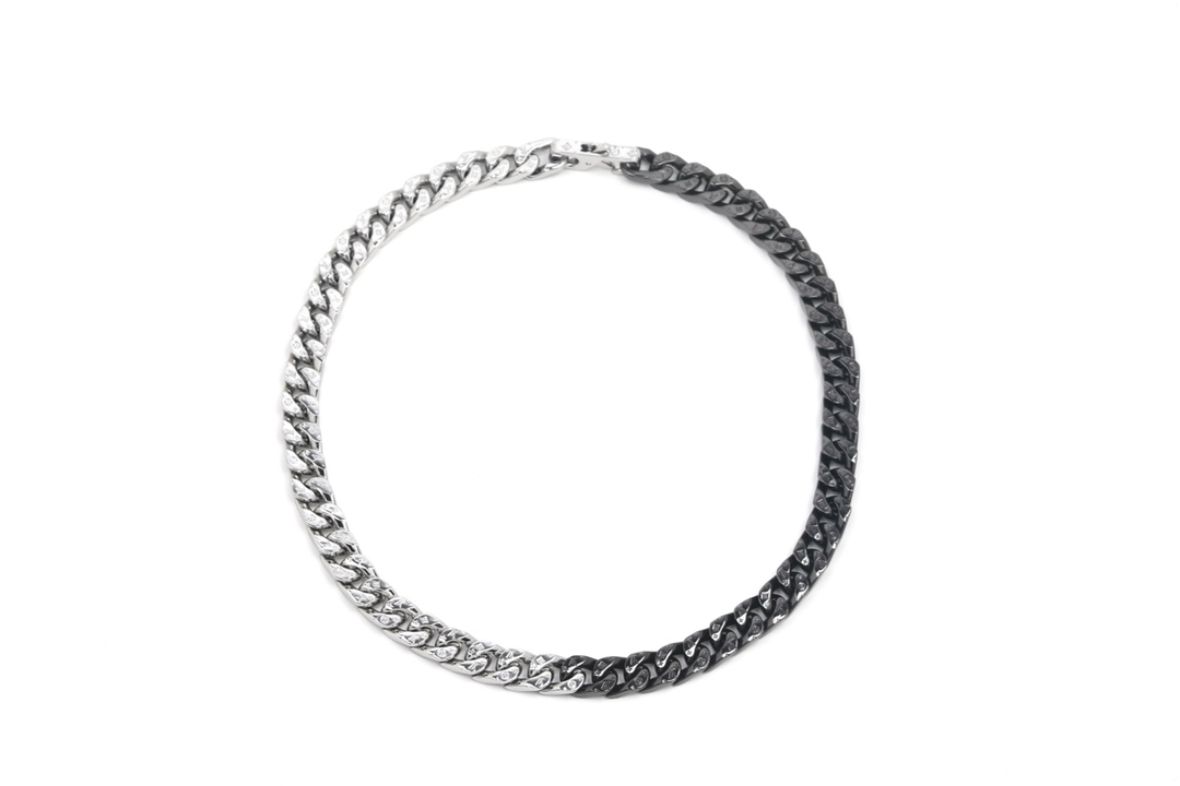 Louis Vuitton Half Black Half Silver Cuban Monogram Necklace - Best Replica Jewelry™